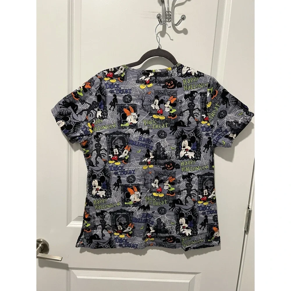Disney Halloween Scrub Top Minnie Mickey Mouse Nursing Vet Tech Estimated‎ Large